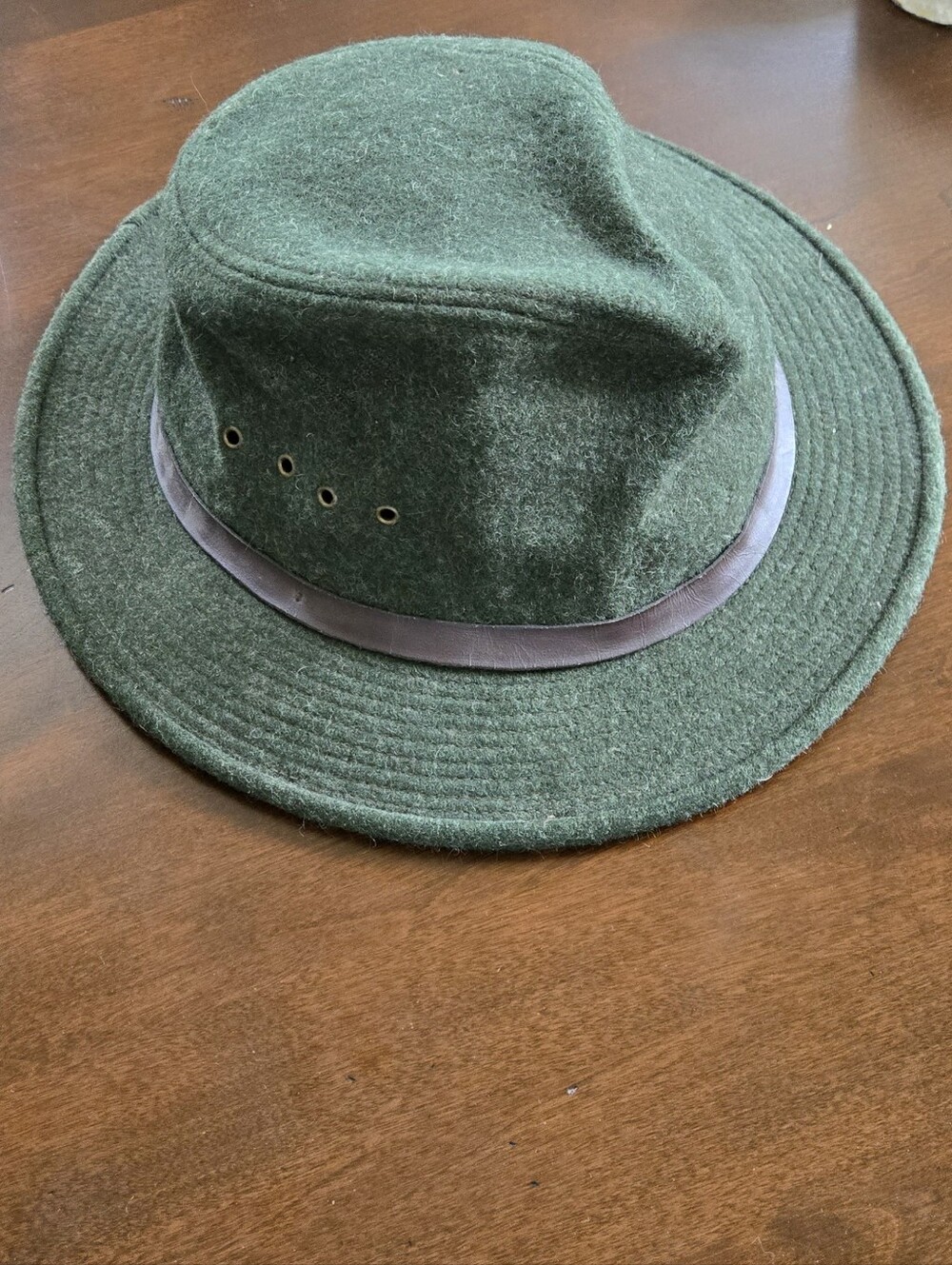 Filson Forest Green Wool Packer Hat with Brown Leather Band - 2XL